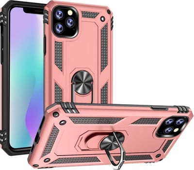 HB Hoesje Geschikt voor Apple iPhone 11 Pro Max - Anti-Shock Hybrid Armor Back Cover - Hoes met Kickstand Ring - Rosegoud