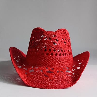 Nouveau Chapeau de Cowboy en Paille Jaune Tressé à la Main Creux pour Hommes et Femmes Chapeau de Soleil d'Été Chapeau de Paille Jazz Chapeau de Cowboy Western Sombrero 55-58CM brown