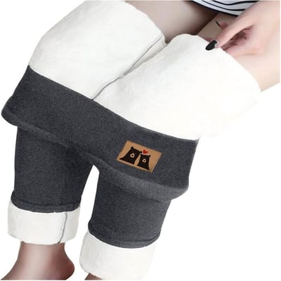 QTTVBTNA - Dames Thermische Legging - Thermische Hoge Taille Broek - Sport & Yoga - Winter Comfort - Elastische Casual Broek - Dames - Beerpatroon - Grijs - M - 1 stuk