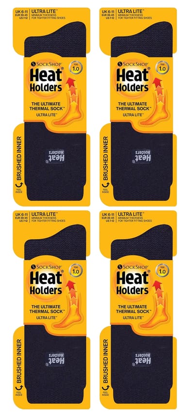 Heat Holders Ultra Lite - 4 Paar Multipack Heren Thermosokken | Ultra Dunne Warme Sokken voor Draagbare Sokken in de Winter - Marineblauw