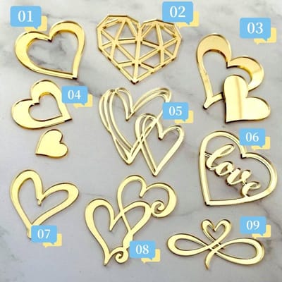 9 designs Ins Style Love Heart Acrylic Cake Topper Birthday Valentine's Day Cake Decoration Wedding Cake Side Acrylic Insert beige