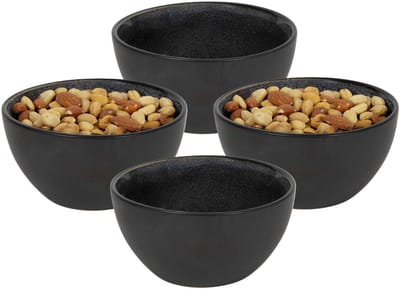 Bellatio Design Kommetje/serveer schaaltje Samos - antraciet/zwart - 4x - ontbijt/hapjes - keramiek - stapelbaar - 12 x 6 cm - Soepkommen