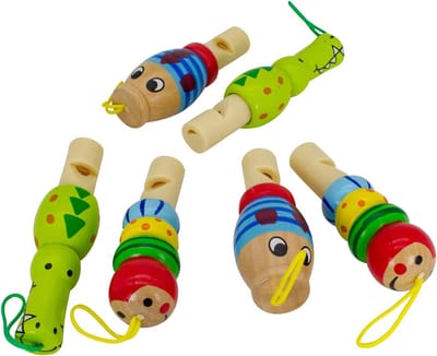 Houten Fluitjes Set - 6 Dieren Fluitjes voor Kinderen - Kleurrijk Gesorteerd