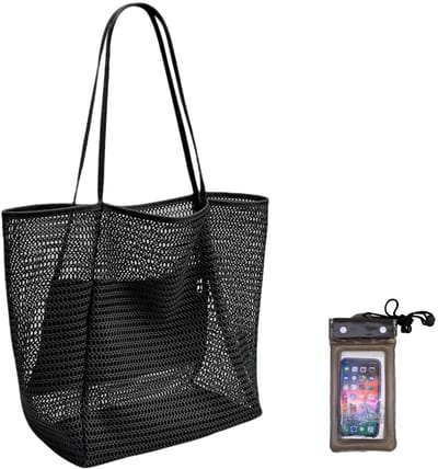 Dailygoods- Strandtas XXL - Waterdichte Strandtas met Rits - Opvouwbare Mesh Tas - Lichtgewicht Reistas - Scheurbestendig Nylon - Binnenzak