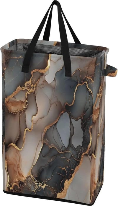 Hoge Wasbak - Kledingmand - Kleding Opbergen - Vrijstaand Ontwerp - 48L Capaciteit - Marmer Bruin Grijs