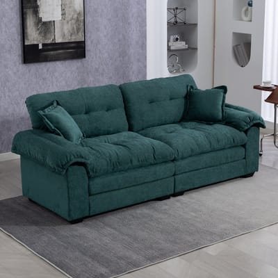 DESMIU Bankset 2-delig 3-Zits - Diepe Zit Met Chenille Bekleding En Sierkussens - Voor Woonkamer, Appartement, Kantoor En Lounge - Groen