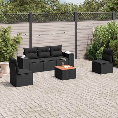 vidaXL - 6-delige - Loungeset - met - kussens - poly - rattan - zwart