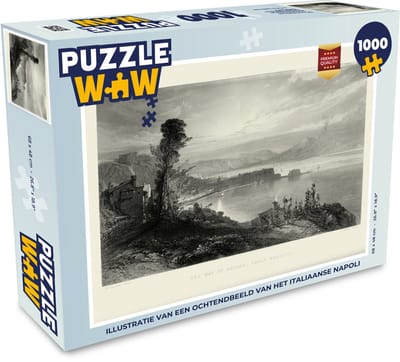 Puzzel Illustratie van een ochtendbeeld van het Italiaanse Napoli - Legpuzzel - Puzzel 1000 stukjes volwassenen