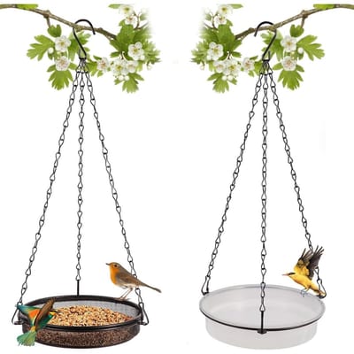 GELLDG Hangende vogelvoeder - 2-delige set - 18 cm diameter - Metalen vogelvoeder - Geschikt voor gebruik het hele jaar door - Ideaal geschikt voor wilde vogels in de tuin