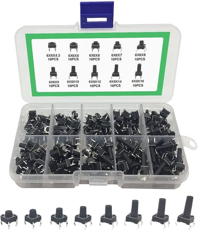 Allecto - Schakelaar met knop - 4-pins touch-knop - Set van 10 stuks - Zwart - Mini-drukschakelaar - Voor elektronica-projecten - Compact formaat