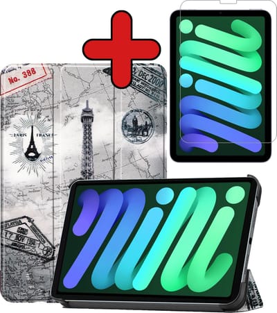 Hoesje Geschikt voor Apple iPad Mini 6 (2021) - 8.3 inch - 6e Generatie - Met Screenprotector - Trifold Bookcase - Hard Cover - Hardcover Book Case - Tablet Hoes - Eiffeltoren