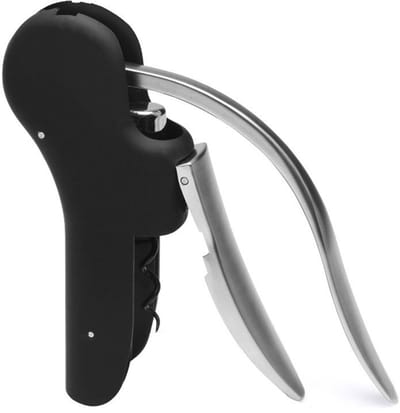 Professionele flesopener van zinklegering, hoogwaardige hefboomflesopener en ingebouwde foliesnijder, zwarte servertool