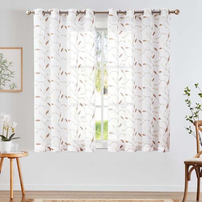 Unyqoos® Transparante Gordijnen Set met Geborduurde Bladeren voor Elegante Sfeer in Woon- en Slaapkamer