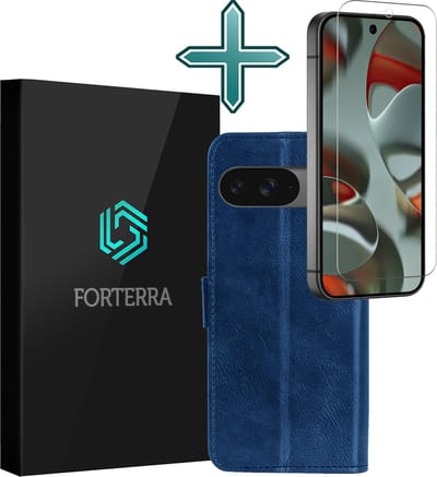 Hoesje Met Screenprotector - Geschikt voor Google Pixel 10 - Luxe Pasjeshouder - Flipcase - Bookcase Portemonee - Flip Case - Kunstleer Book Case - Book Cover - Walletcase - Portemonneehoes - Donkerblauw