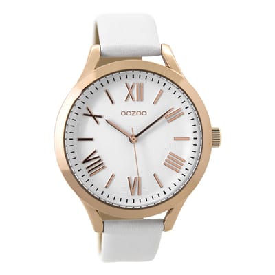 OOZOO Timepieces - Rosé goudkleurige horloge met witte leren band - C9476