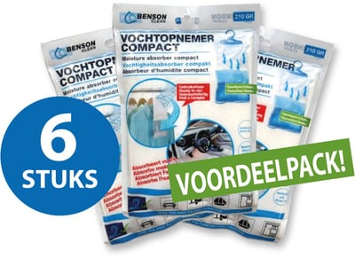 Benson clean vochtopnemer compact - 210 gram - 6 stuks - met hanger - geurloos