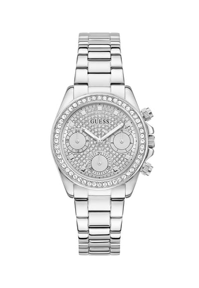 Guess Victoria Quartz Analoog Horloge Zilverkleurig Kast Gemaakt Van 100% Roestvrij Staal En Een Armband Van 100% Roestvrij Staal 36 GW1037L1, GW1037L2