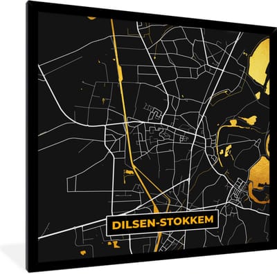 Fotolijst incl. Poster - Stadskaart - Dilsen-Stokkem - Goud - Kaart - Plattegrond - 40x40 cm - Posterlijst