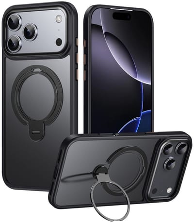 Coverup Hoesje - Geschikt voor iPhone 17 Pro Hoesje - Coverup TPU Back Cover met 360° MagSafe Ring Kickstand - Zwart