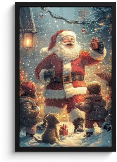 Poster in lijst - Fotolijst 40x60 cm - Posters - Kerstvreugde - Sneeuw - Kleurrijk - Posterlijst zwart - Decoratie - Wanddecoratie woonkamer - Muurdecoratie slaapkamer - Kerstversiering - Kerstdecoratie voor binnen - Kerstmis