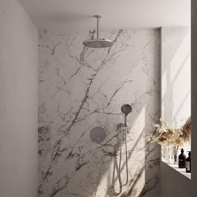 Brauer Chrome Edition thermostatische inbouw regendouche 3-weg rond SET 84 met 30 cm douchekop en plafondarm en 3-standen handdouche en doucheslang en wandaansluitbocht chroom