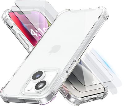 Hoesje geschikt voor iPhone 14 Plus Transparant - 2x screenprotector - beschermglas screen protector - Anti Shock hoesje case