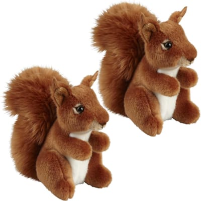 Familie set van 2x stuks pluche knuffel dieren Rode Eekhoorn van 18 cm - Speelgoed eekhoorns knuffels