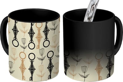 Magische Mok - Foto op Warmte Mokken - Koffiemok - Sleutel - Goud - Bloemen - Patronen - Magic Mok - Beker - 350 ML - Theemok