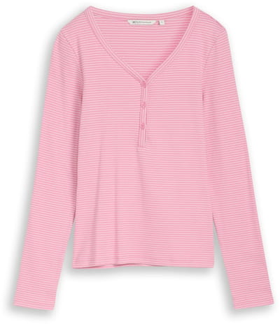 Tom Tailor Denim - Slim fit Henley-shirt met lange mouwen en streepjesmotief - Maat XXL - pink white stripe
