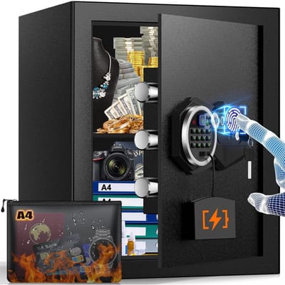 CLGP® Kluis met Vingerafdruk - Brandwerend - Safe met Noodsleutel - Zwart