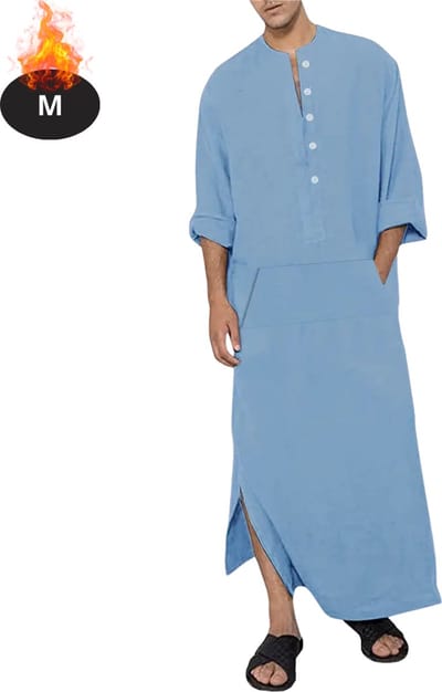 Nivard Islamitische Kleding - Djellaba Heren - Moslim Kleding - Arabisch Mannen Kaftan - Alhamdulillah - Lichtblauw M