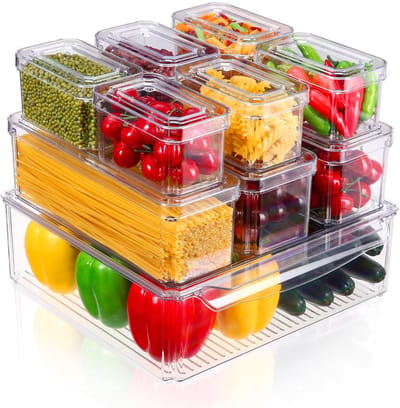 Manager Set,10 Stapelbare Koelkast Trays,Kast Opbergdozen met Deksels,Kleine Koelkast Opbergdozen, Opbergdozen voor Koelkasten,Keukens,Kasten,Slaapkamers,Bureaus,Aanrecht Opbergen,BPA Vrij