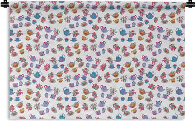 Wandkleed - Wanddoek - Patronen - Thee - Rozen - Theepot - 180x120 cm - Wandtapijt
