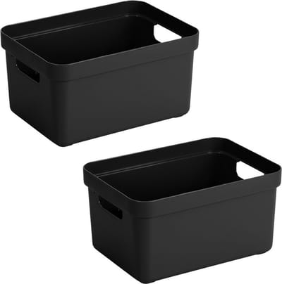 Sunware Opbergbox Sigma - Set van 6x stuks - kunststof - zwart - 13 liter - Opbergbakken/opbergers - 35 x 25 x 18 cm
