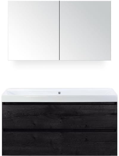 Maxx XL Badmeubelset 120 cm - Black Oak - Wastafel Just Enkel Zonder Kraangat met Spiegelkast