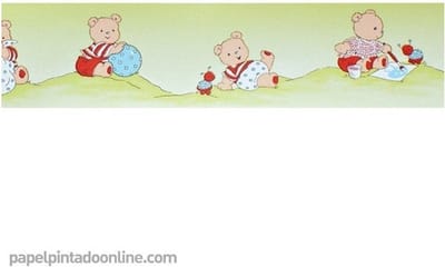Four Friends - Behangrand schattige beren - Groen - Behangpapier - Behang Babykamer - Lieve Beer - 0.13 x 5M.
