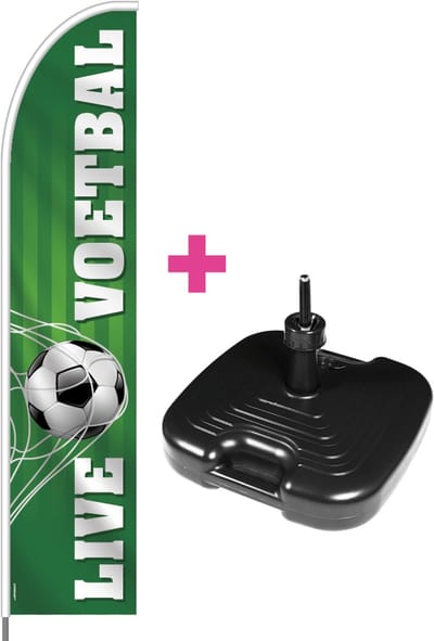 Beachflag - Live Voetbal - Vlag + Parasolvoet + Rotator + Hengelsysteem + Draagtas - Actievlag.nl
