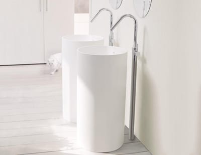 Vrijstaand Solid Surface Wastafel Tube ø45x90cm mat wit - zonder kraangat