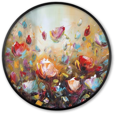 Poster in lijst Rond - Fotolijst 60x60 cm - Posters - Bloemen - Kunst - Natuur - Olieverf - Ronde posterlijst zwart - Decoratie - Wanddecoratie woonkamer - Muurdecoratie slaapkamer