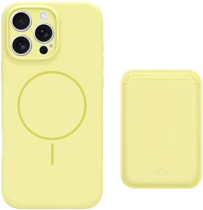 xoxo Wildhearts siliconen hoesje met magnetische kaarthouder (geel) - Geschikt voor iPhone 16 Pro Max MagSafe - Silicone case met wallet - ruimte voor pasjes - pasjeshouder - shockproof telefoonhoesje