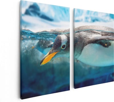 Artaza Canvas Schilderij Tweeluik Pinguïn Zwemt Onder Water - 80x60 - Foto Op Canvas - Canvas Print