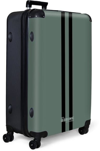 NoBoringSuitcases.com® - Koffer groot - Reiskoffer lichtgewicht - Groene achtergrond met dubbele verticale zwarte strepen - Rolkoffer met 4 wielen - Grote trolley XL - 98 liter bagage