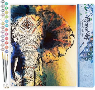 Figured'Art Schilderen op Nummer Volwassenen canvas Aziatische Olifanten - Handwerk acrylverf Kit DIY Compleet - 40x50cm zonder frame