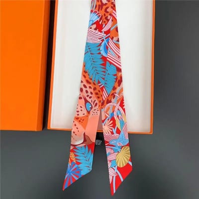 Luxe Design Paardenprint Skinny Zijden Lint Sjaal Dames 5x85cm Haarband Zacht Satijn Dames Foulard Bloemen Hoofdband Tas Nekstrikken 5x85cm white