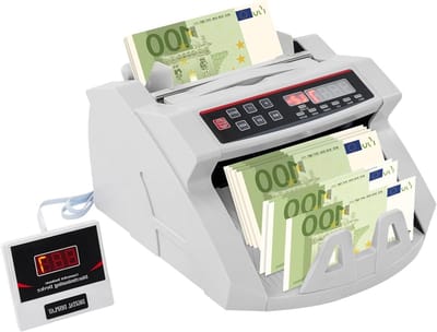 Geldtelmachine met display - Bankbiljettenteller vals geld - Efficiënt tellen - 4-voudige detectie - 900 biljetten/min - Wit