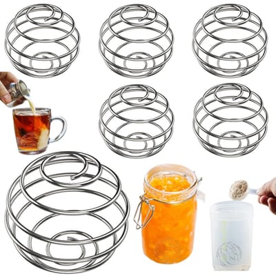 6-pack Mengballen – Shake blenders – Milkshake blender – Veerballen – Roestvrijstalen spiraalballen – Drankmixers – Voor sappen, shakes, dranken, saladedressings (5,2 x 4,5 cm – Zilver)