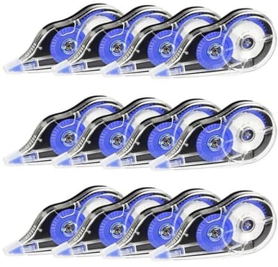 Correctierollers Set - Correctietape Muis - Fouten Maken - Direct Overschrijfbaar - 12 Stuks 12m - Blauw
