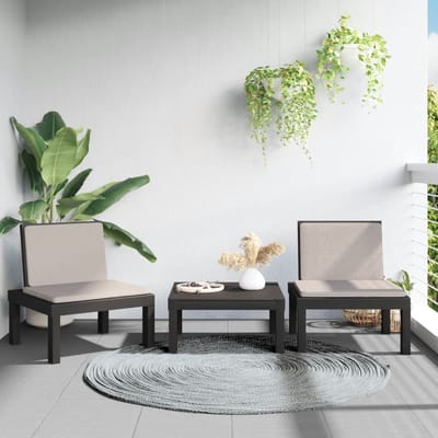 vidaXL - 3-delige - Loungeset - met - kussens - PP - antracietkleurig