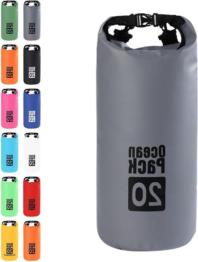 Waterdichte tas 20 liter, grijze regenbroek, ideaal voor outdoor activiteiten en reizen