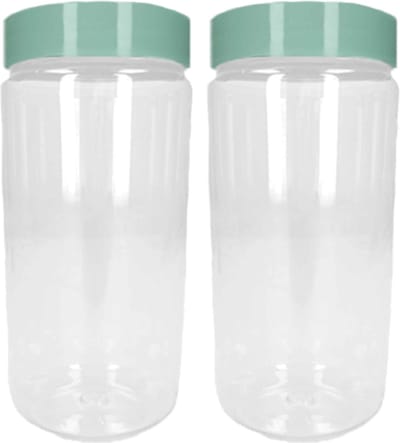 PlasticForte Voorraadpot/bewaarpot - 2x - 1.25L - kunststof - mint groen - B10 x H20 cm